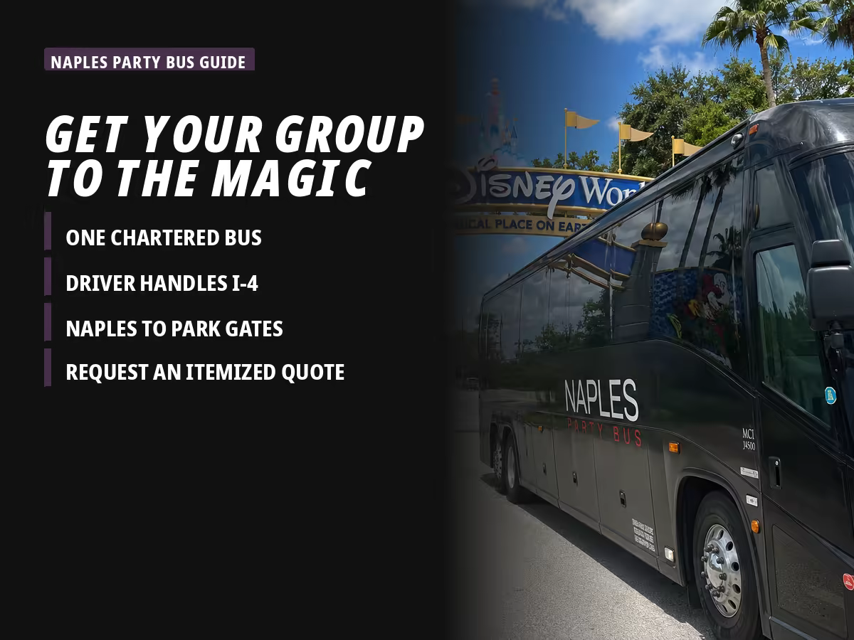 Charter bus ready to take a Southwest Florida group to Walt Disney World