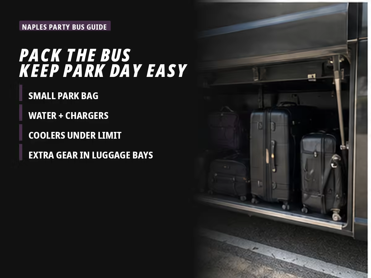 What to bring into the park versus what to leave on the bus for a Disney World day