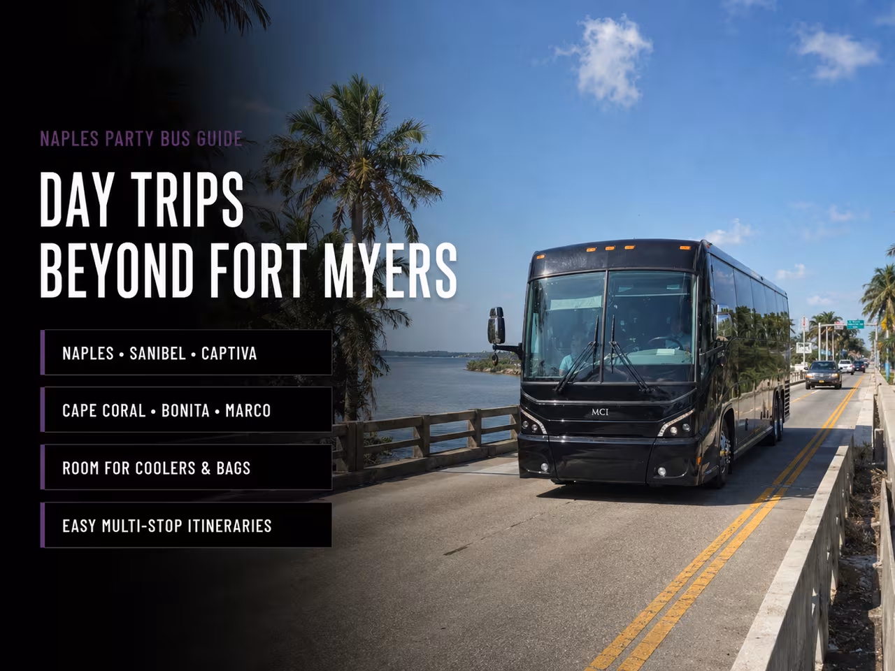 Charter bus ready for a day trip from Fort Myers