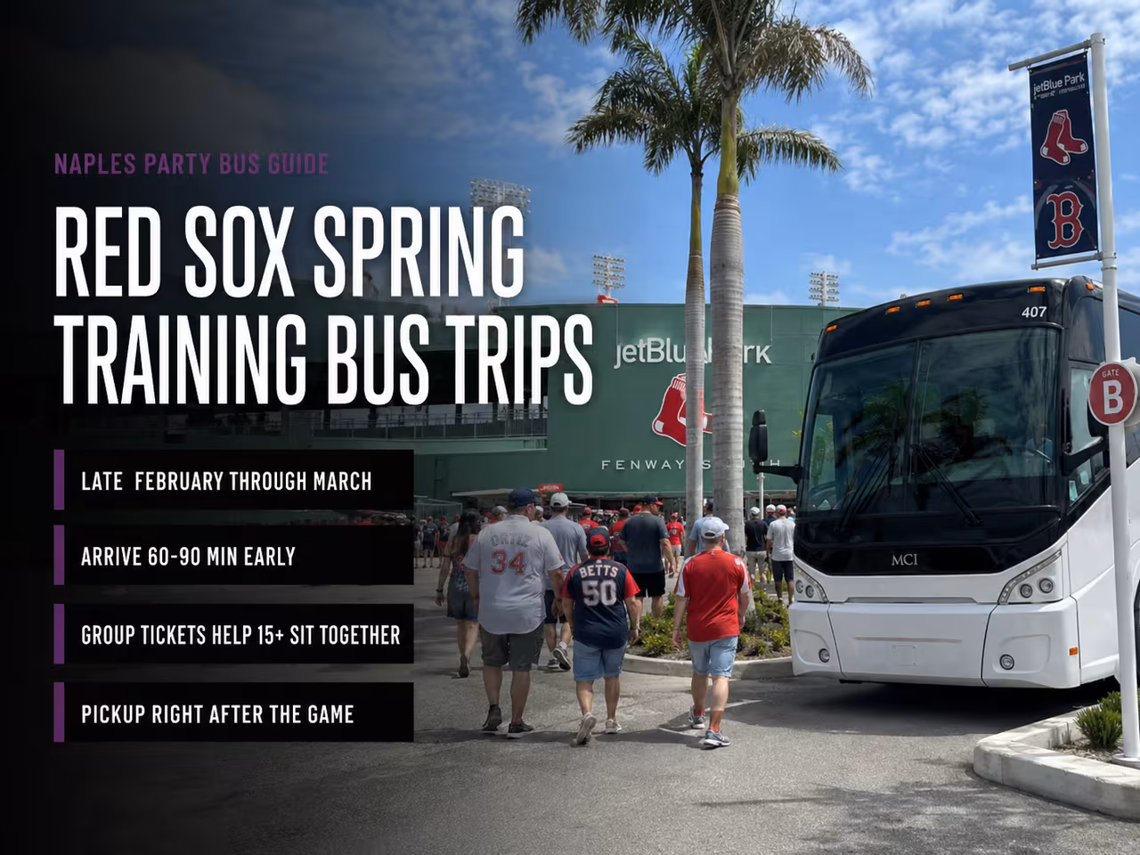 Red Sox spring training fans arriving by bus at JetBlue Park