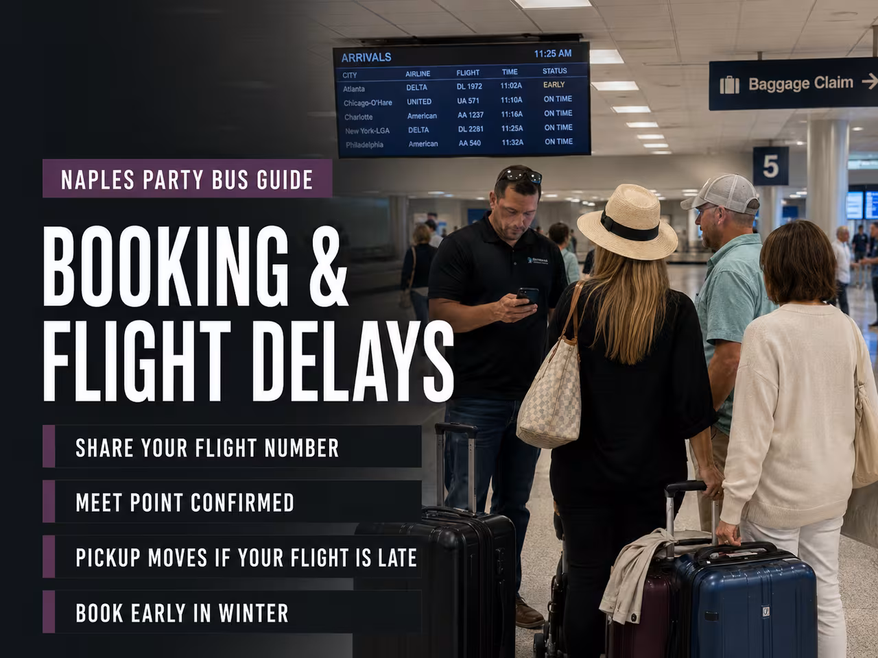 Driver greeting arriving passengers on the lower level at RSW