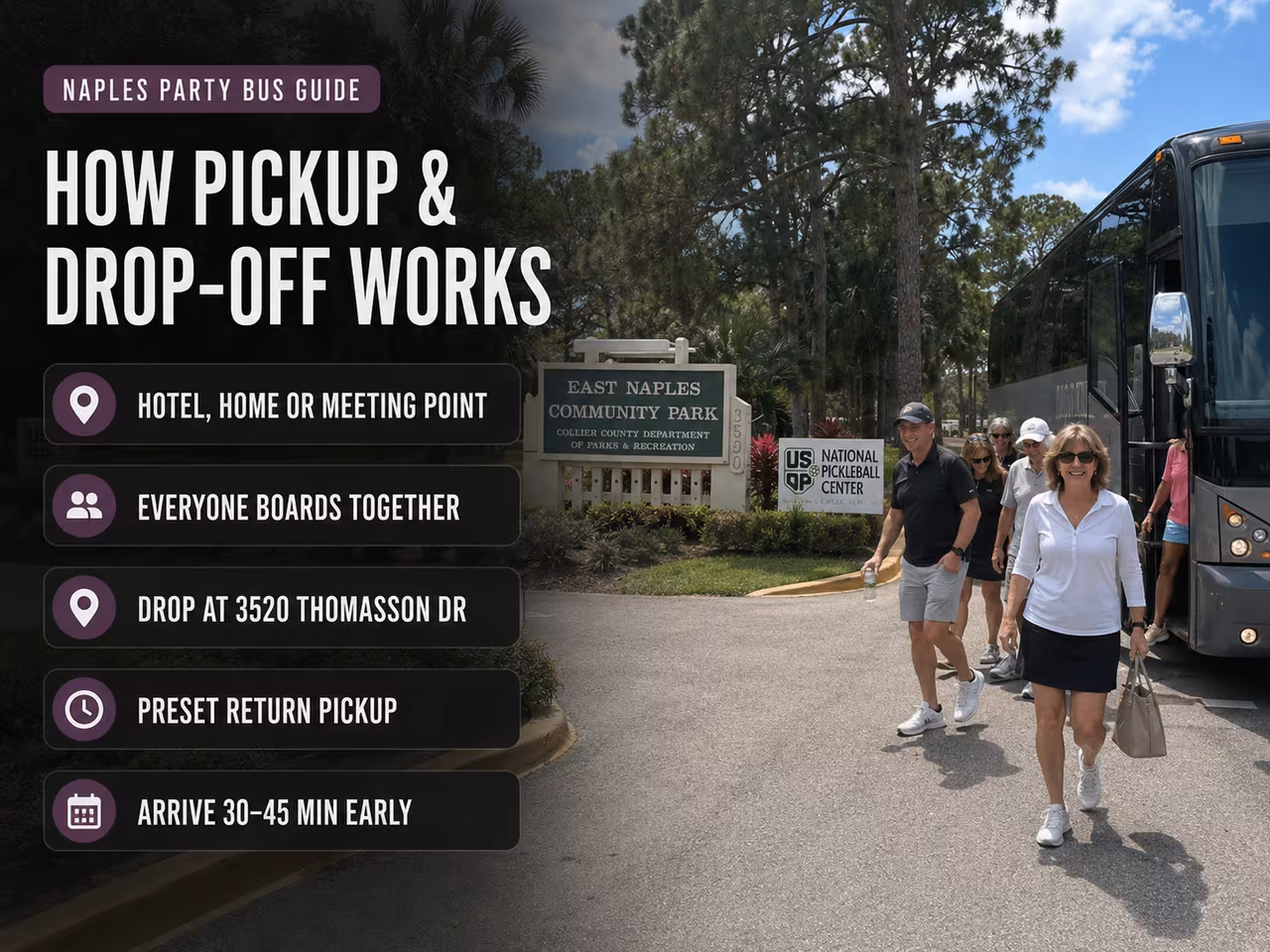 Group being dropped off near the East Naples Community Park entrance