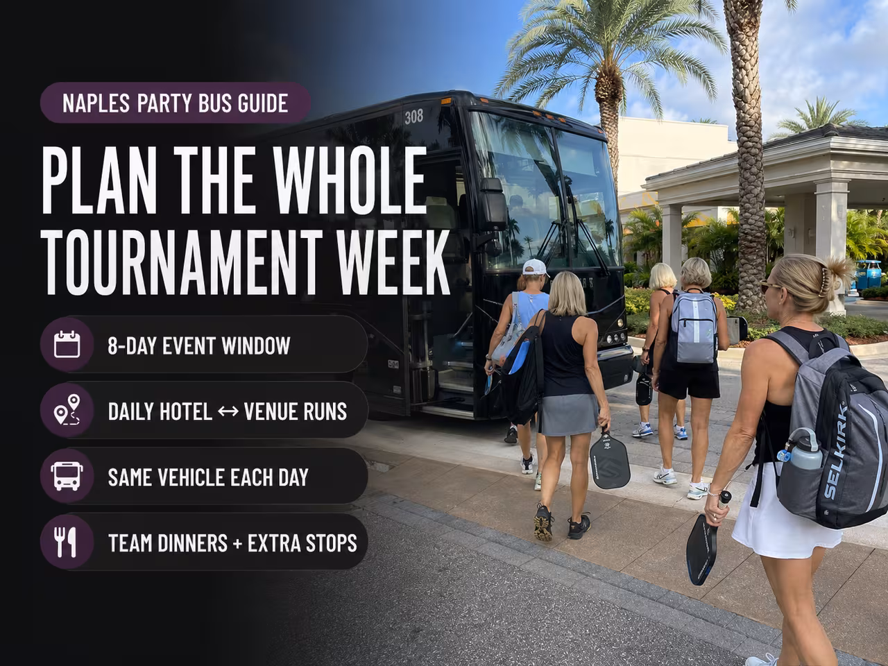 Charter bus for multi-day group travel during US Open Pickleball week