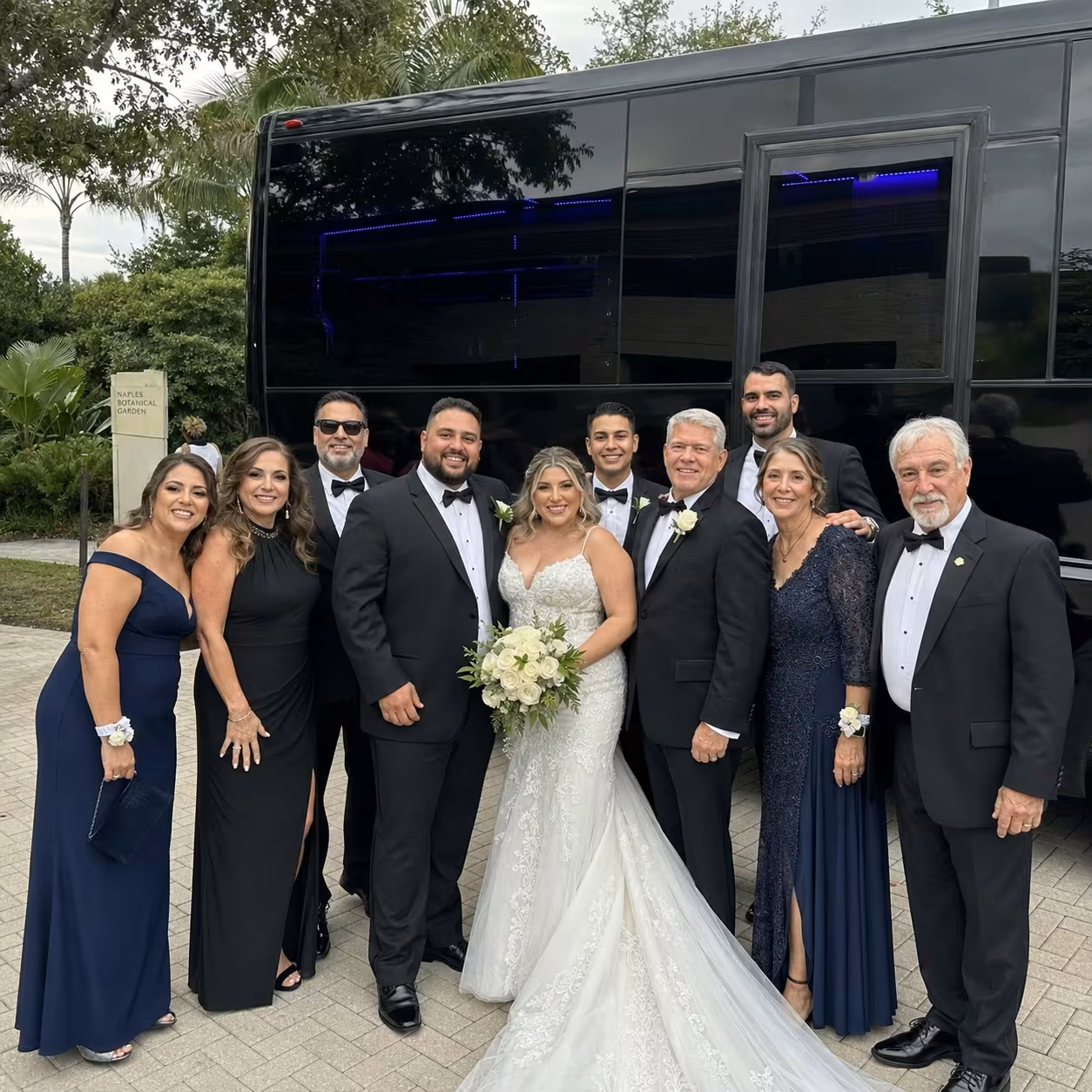 Naples wedding party bus shuttle ready for guests