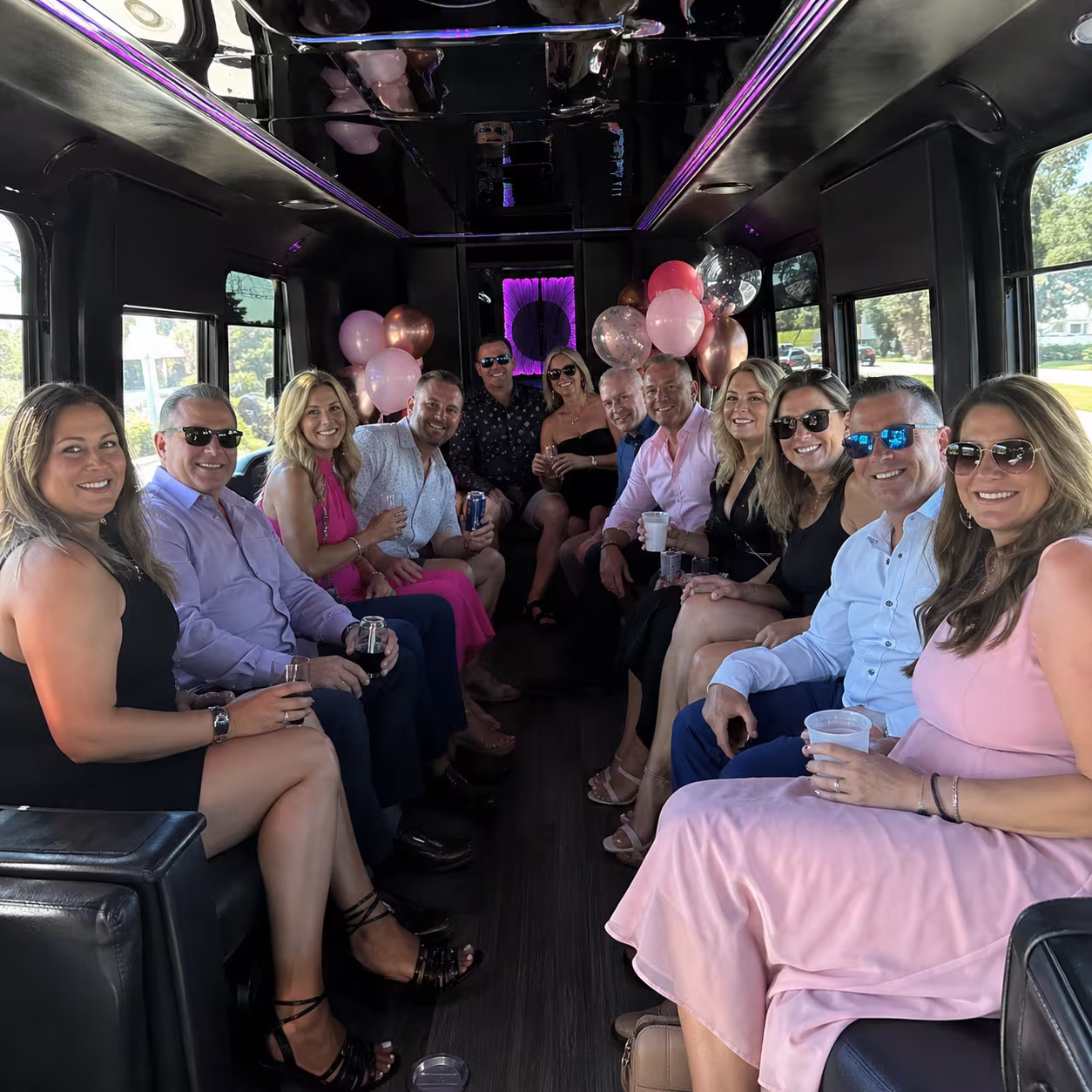 Birthday group boarding a Grech GM24 minibus in downtown Naples, Florida
