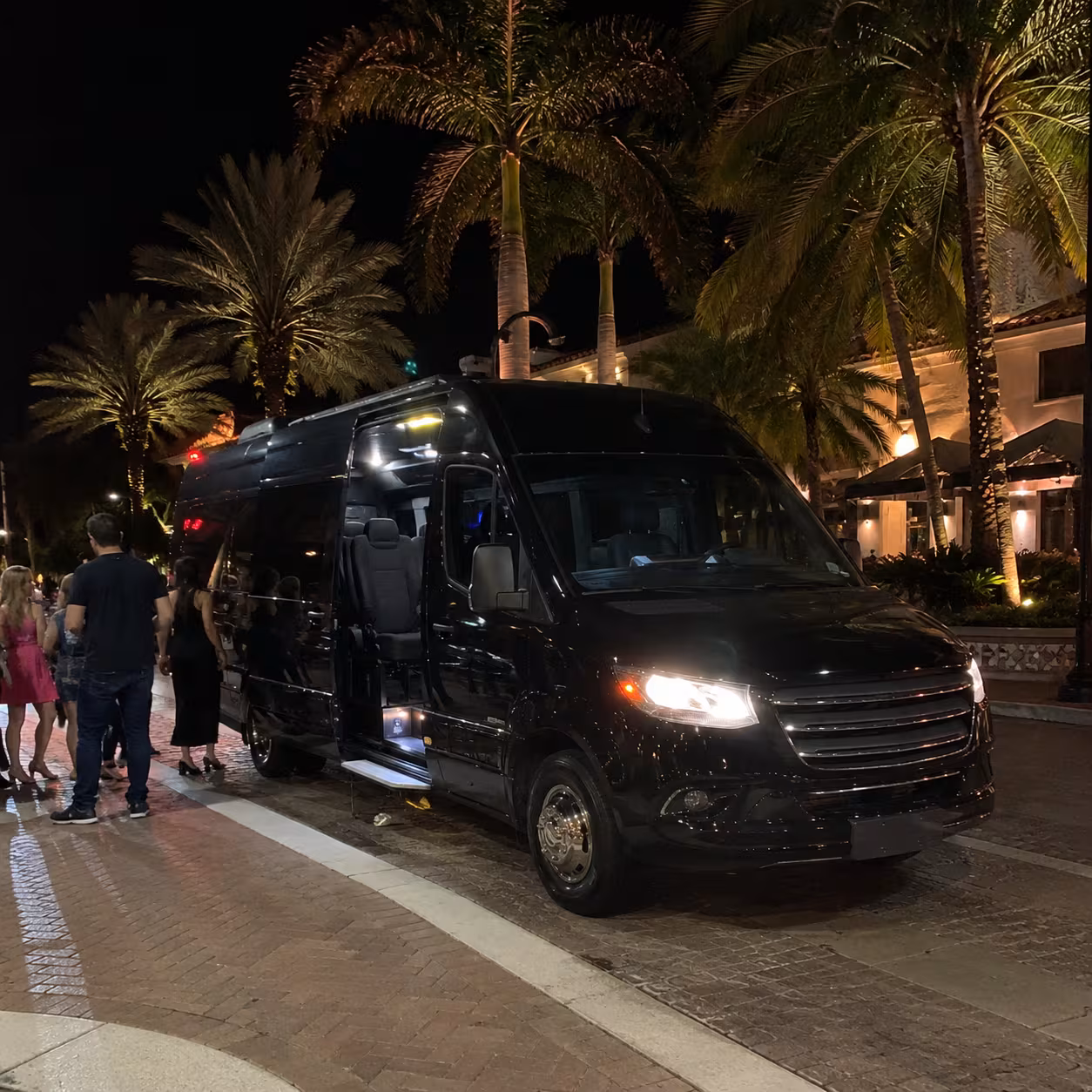 Mercedes Sprinter van waiting for a late-night post-concert pickup in Naples, Florida