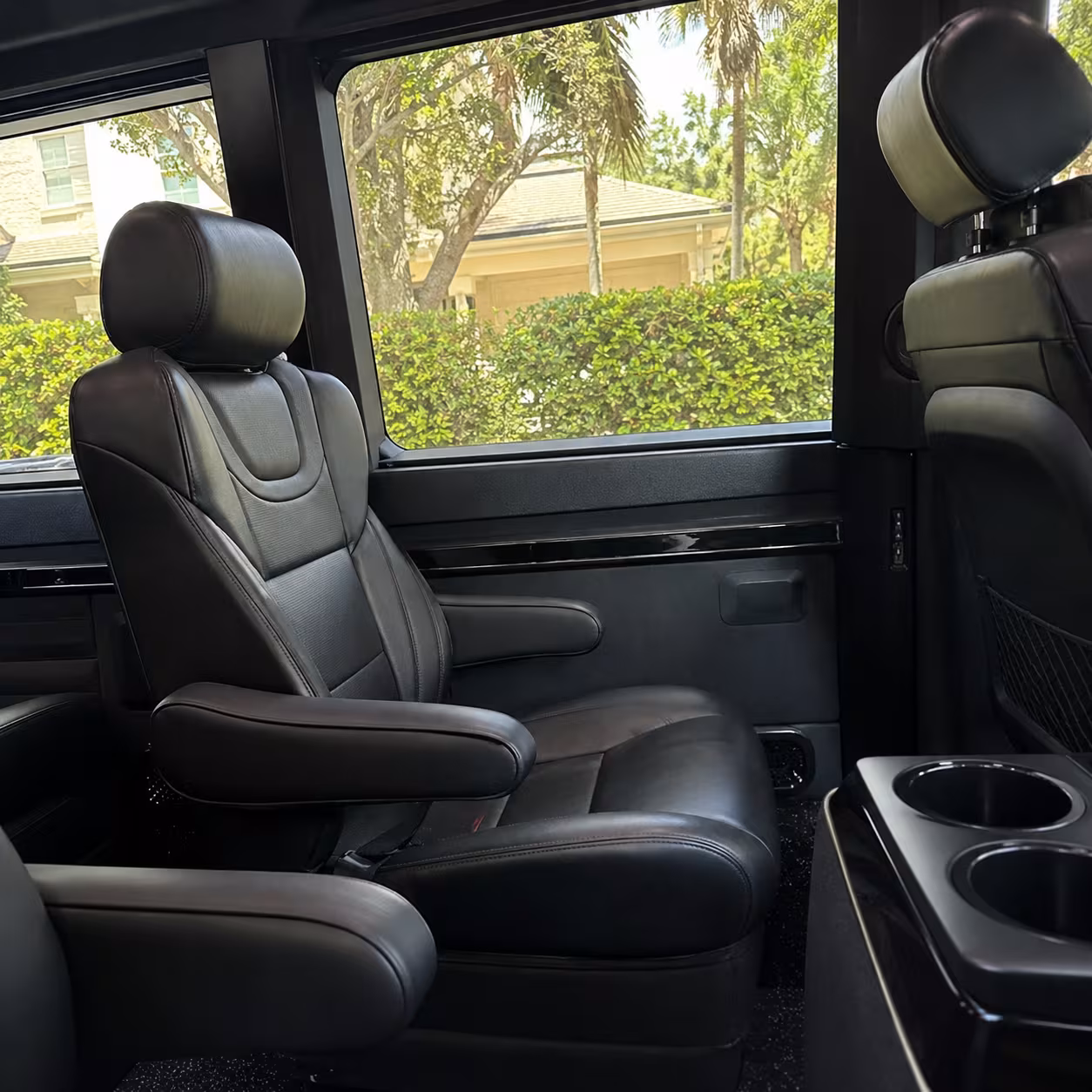Interior detail of an executive Mercedes Sprinter van for Naples corporate travel