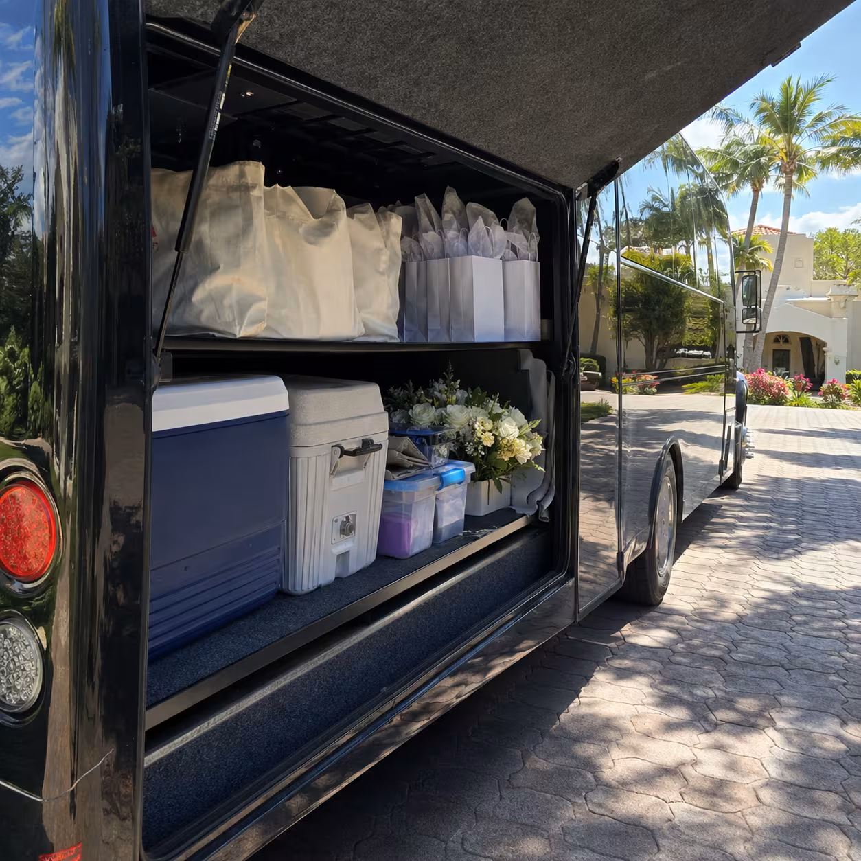 Event supplies loaded for a Naples private event