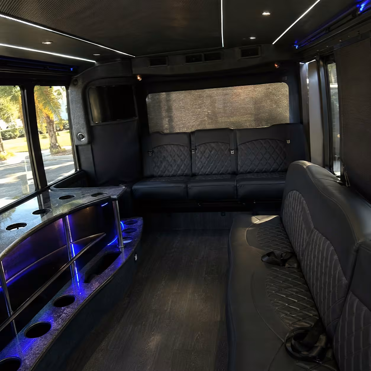 18-passenger Naples party bus interior for prom rentals