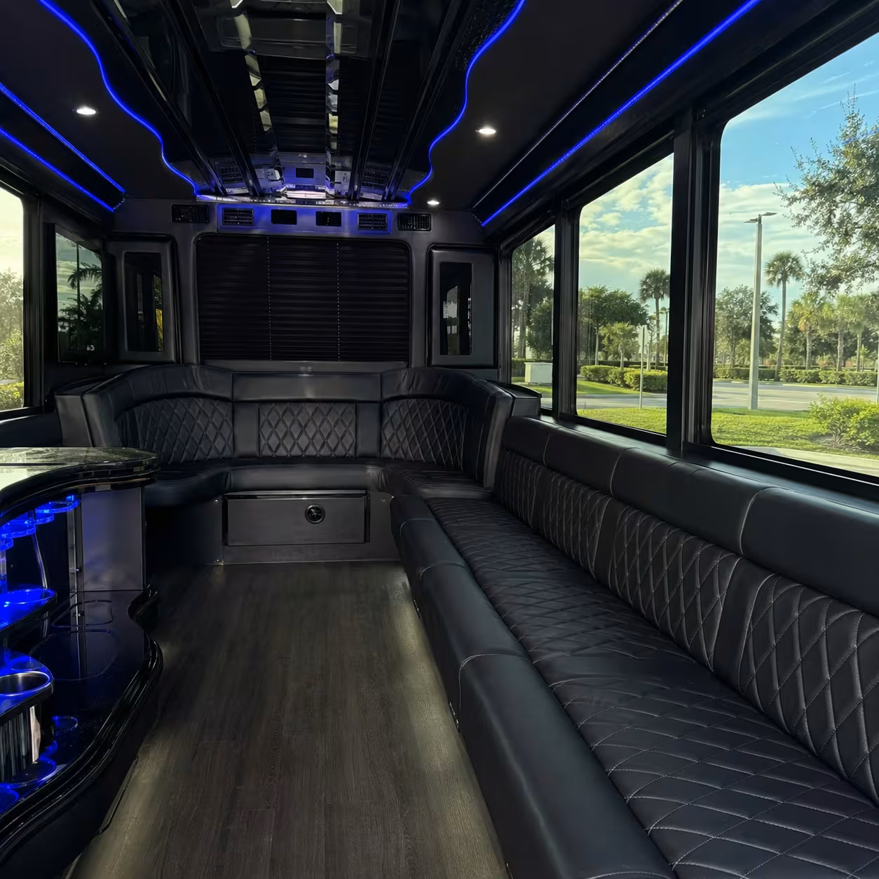20-passenger Naples party bus interior for prom rentals