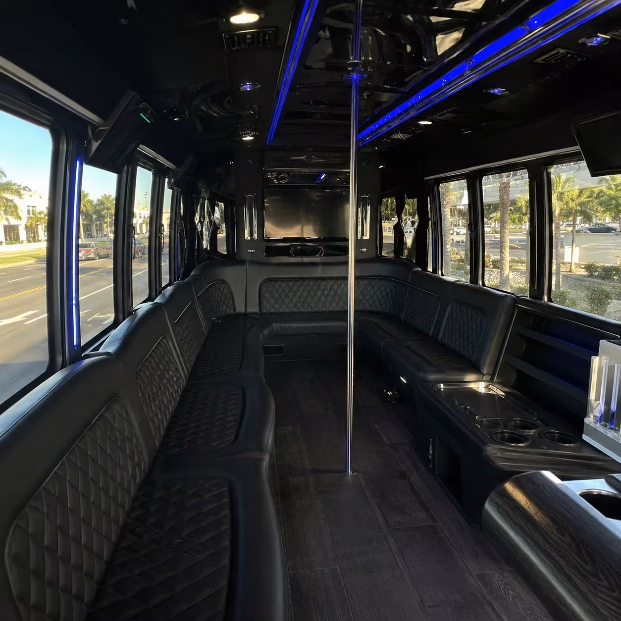 25-passenger Naples party bus interior for prom night