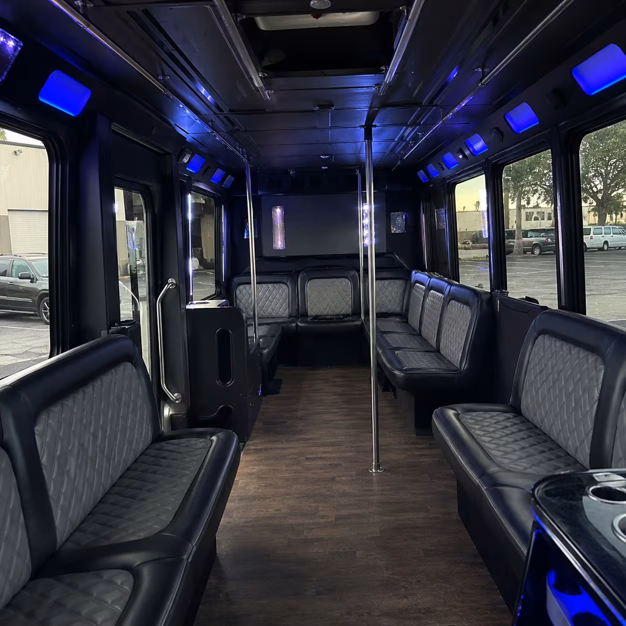 28-passenger Naples party bus interior with LED lighting for prom
