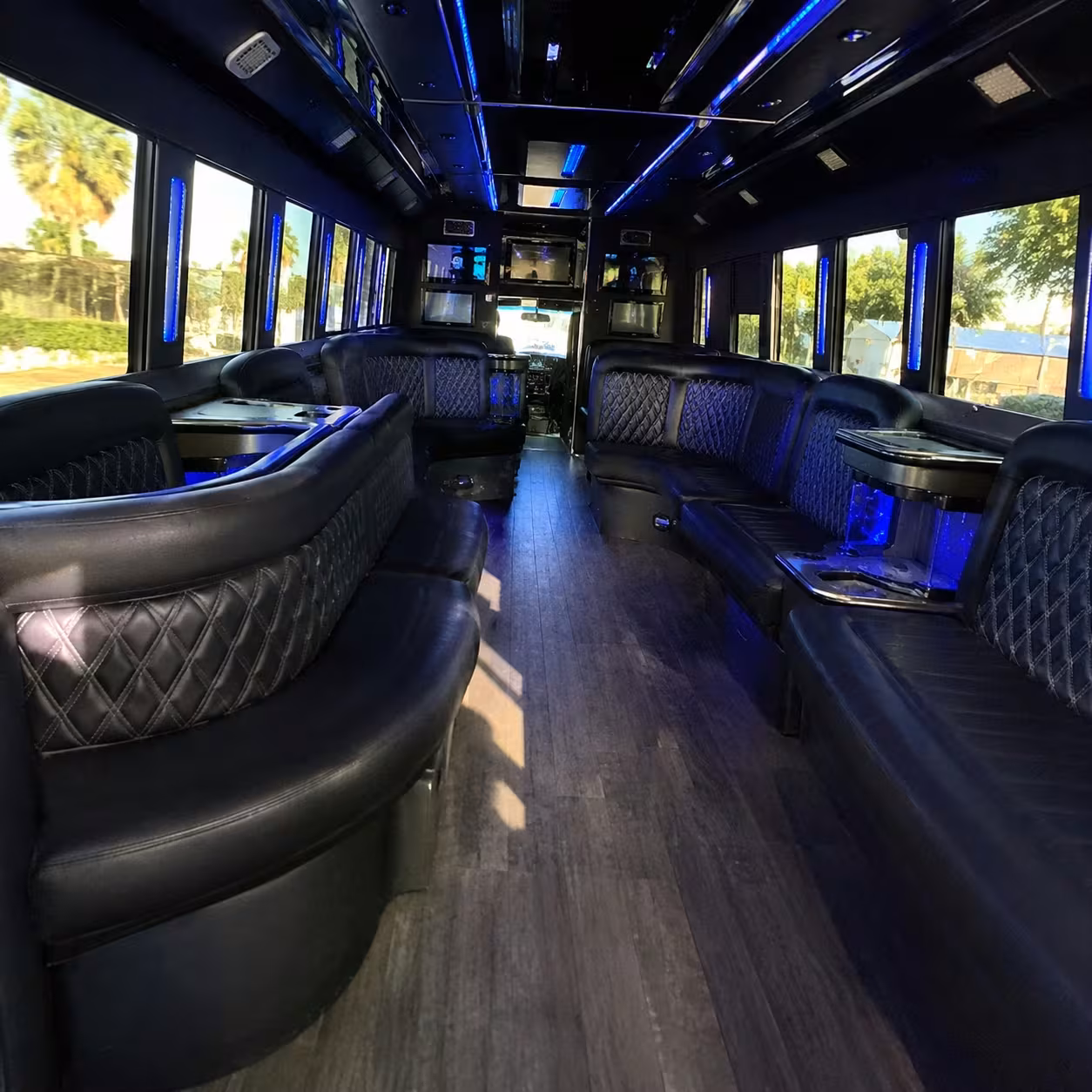 50-passenger Naples party bus interior for large prom groups