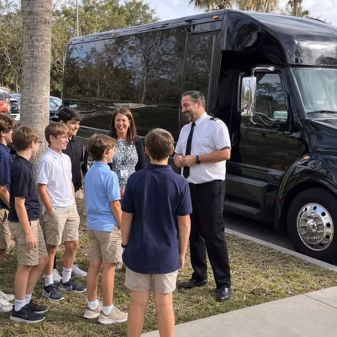 Driver at the door for a school pickup in Naples, Florida