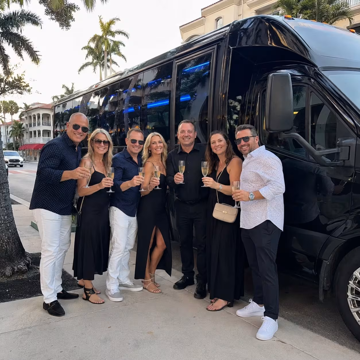 Driver opening the door for a Naples pub crawl group