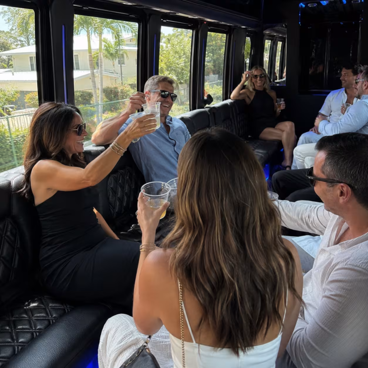 Group relaxing between stops on a Naples winery tour