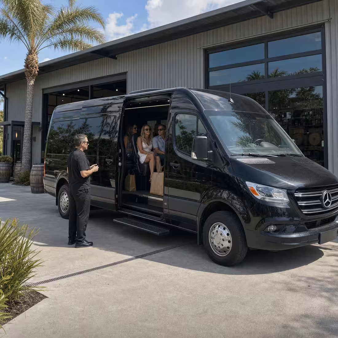Sprinter van service for a Naples distillery tour